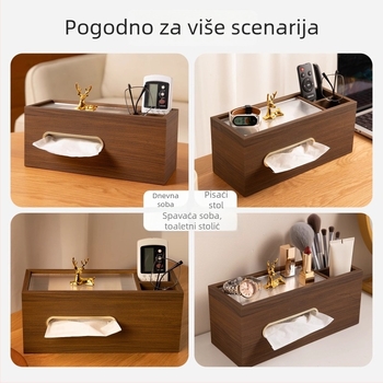 Kutija za maramice od drveta s pretincom za daljinski upravljač — pogodna za dnevni boravak i hotel