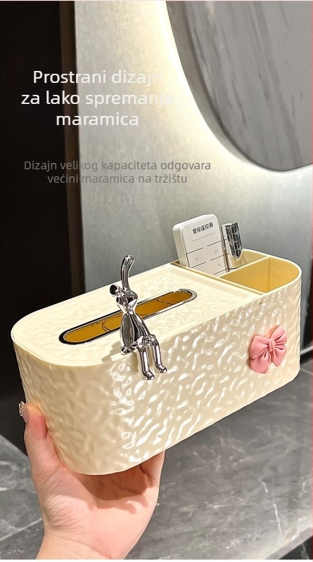 Kutija za maramice visoke klase za dnevni boravak, krem boje, elegantna kutija za maramice na stolu za kavom s višefunkcijskim skladištem za daljinske upravljače.