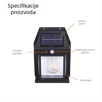 Solarne vrtne zidne svjetiljke sa senzorom pokreta, IP65, vodootporne, dugotrajno ambijentalno osvjetljenje za vanjski prostor