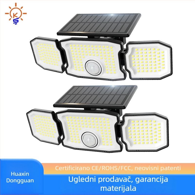 Prilagođena solarna vrtna svjetiljka s tri glave – vanjski senzor, pravokutna vodootporna integrirana zidna svjetiljka