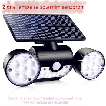 Vanjska solarna zidna svjetiljka s dvostrukom glavom, rotirajuća, senzor