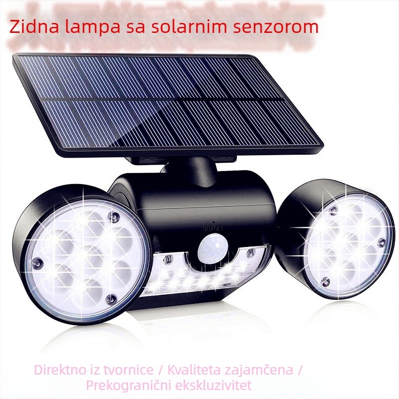 Vanjska solarna zidna svjetiljka s dvostrukom glavom, rotirajuća, senzor