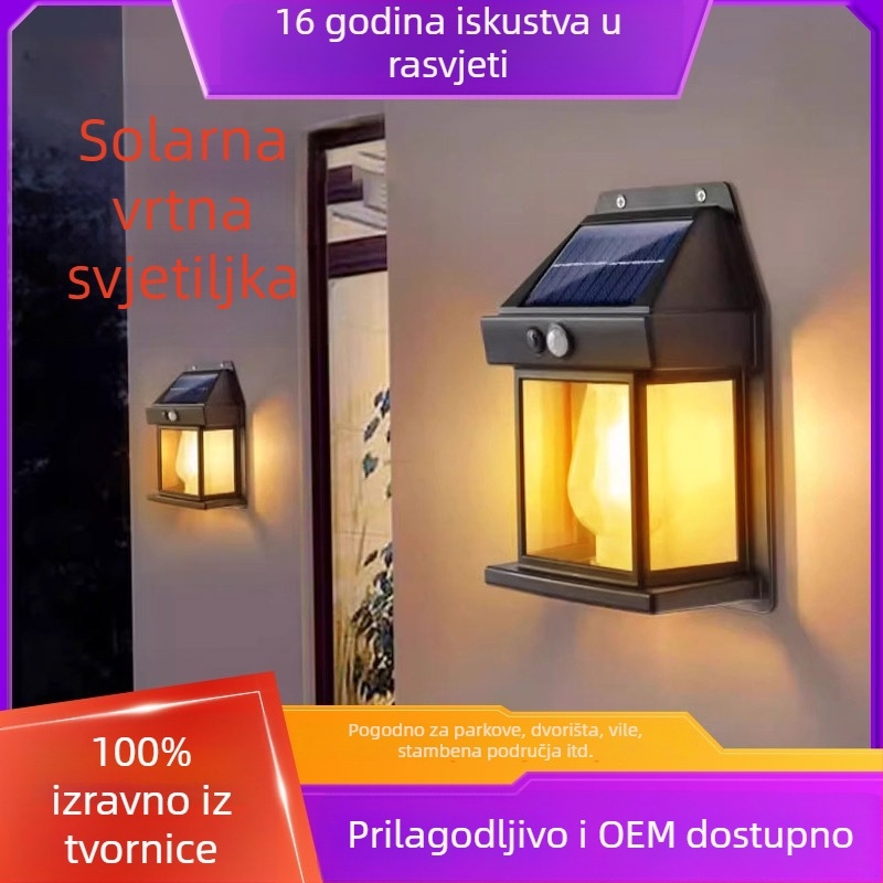 Vanjska vodootporna solarna zidna svjetiljka sa senzorom za ulaz vile, osvjetljenje vrta i terase