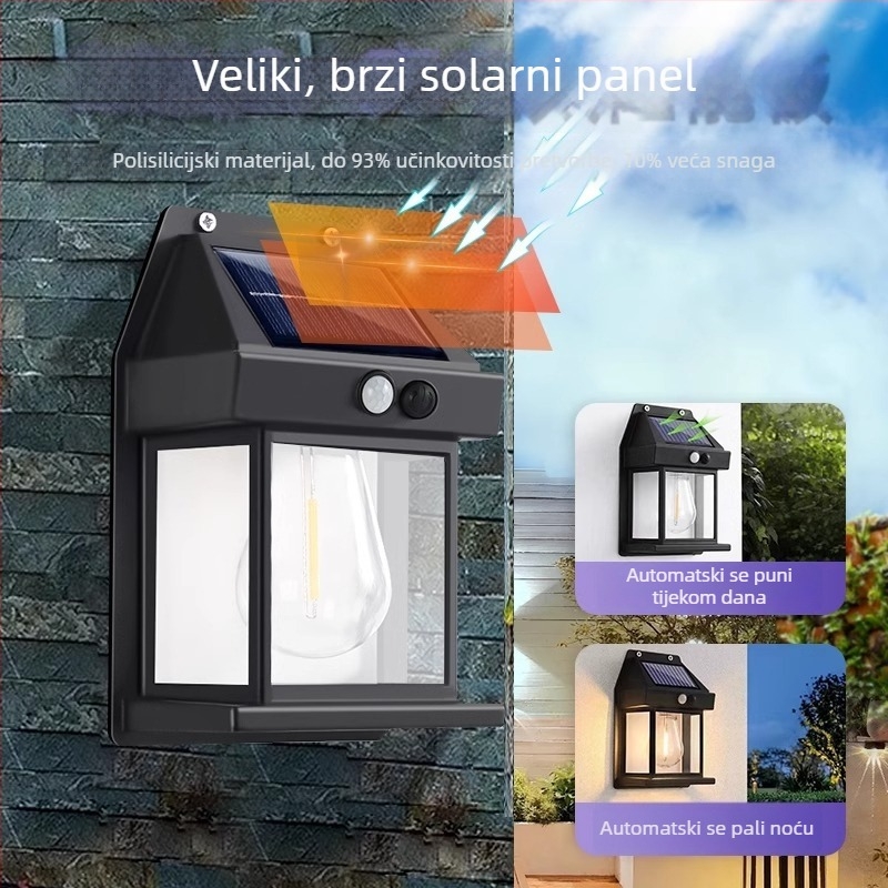 Vanjska vodootporna solarna zidna svjetiljka sa senzorom za ulaz vile, osvjetljenje vrta i terase