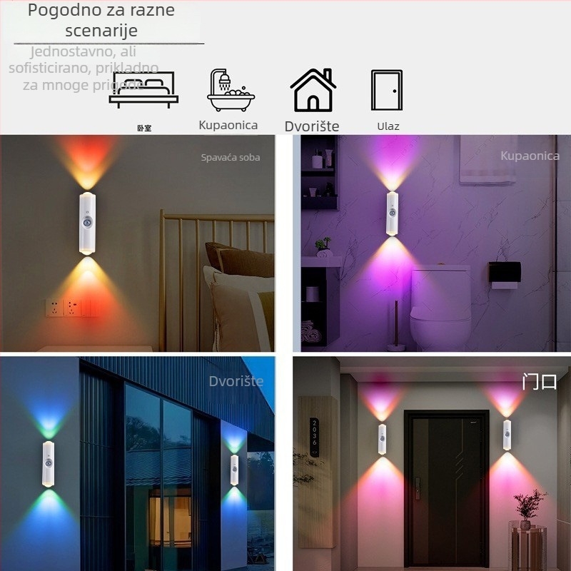 Noćno zidno svjetlo s RGB gradijentom, magnetskim držačem, senzorom pokreta, punjivo
