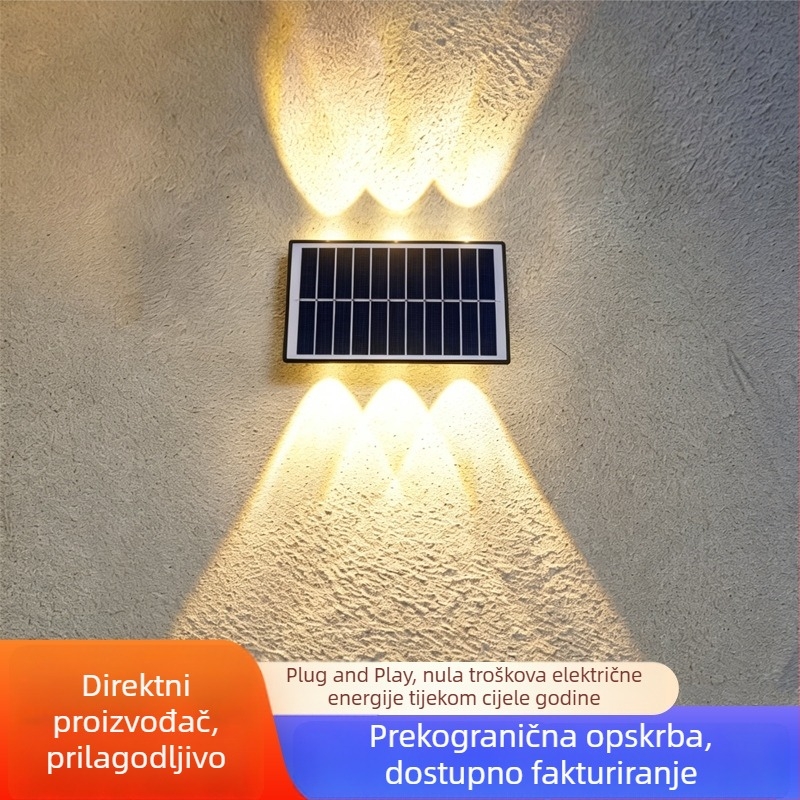 Solarna LED zidna svjetiljka za vanjsku upotrebu, IP65 vodootporna, wall washer s gore-dolje osvjetljenjem, LED