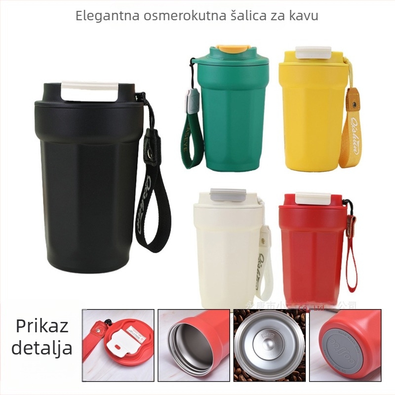 Izolirana čaša od nehrđajućeg čelika 316 s nosnom užadi, osmerokutna šalica za kavu za vanjska putovanja
