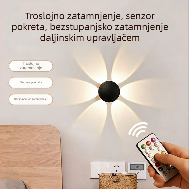 Lampa sa senzorom u obliku cvijeta, magnetsko učvršćivanje, bežično punjiva ambijentalna zidna rasvjeta za hodnik, s automatskim senzorom pokreta i noćnim svjetlom
