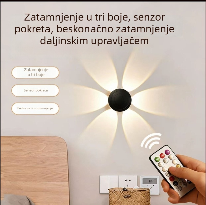 Zidna svjetiljka u obliku cvijeta i gljive, punjiva, sa senzorom pokreta i daljinskim upravljačem