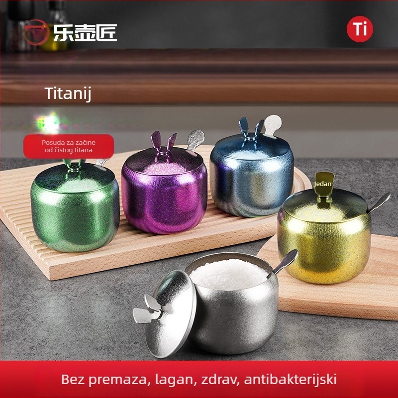 Titanijev spremnik za začine s žličicom – antibakterijski, otporan na vlagu, kuhinjska pohrana