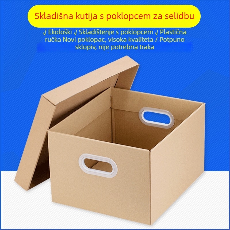 Velika Kraft kutija za pohranu s poklopcem – sklopiva kutija za preseljenje i organiziranje, čvrst karton s tri sloja