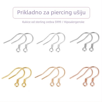S999 srebrni ušni kukači – čisto srebro, polu završene naušnice za DIY nakit, srebrni dodaci