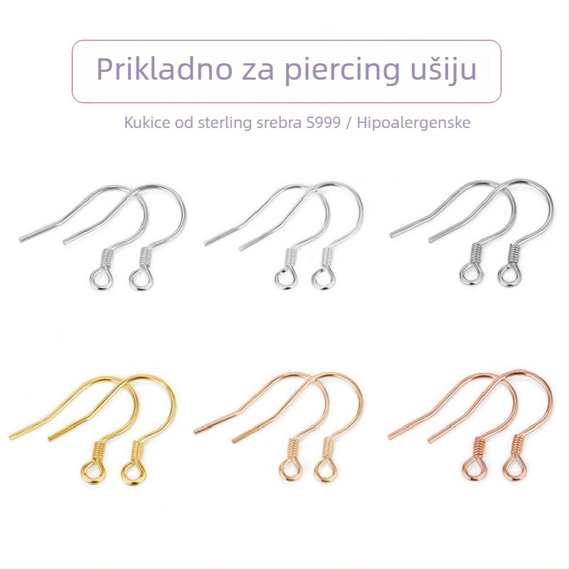 S999 srebrni ušni kukači – čisto srebro, polu završene naušnice za DIY nakit, srebrni dodaci