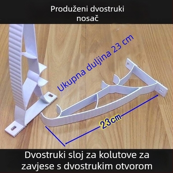 Prošireni nosač zavjese za šinu, aluminijska legura, bijela, za dvostruke perforirane zavjese