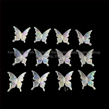 25 mm prozirno trodimenzionalne irizirajuće leptir perle za DIY nakit, akril