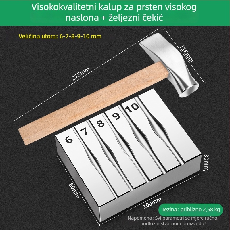 Lukasta čelična kalupa za prstenje sa žljebovima, za izradu nakita; zlatni i srebrni jednobojni prstenovi; alat za udarno presovanje s željeznim višestrukim prstenima