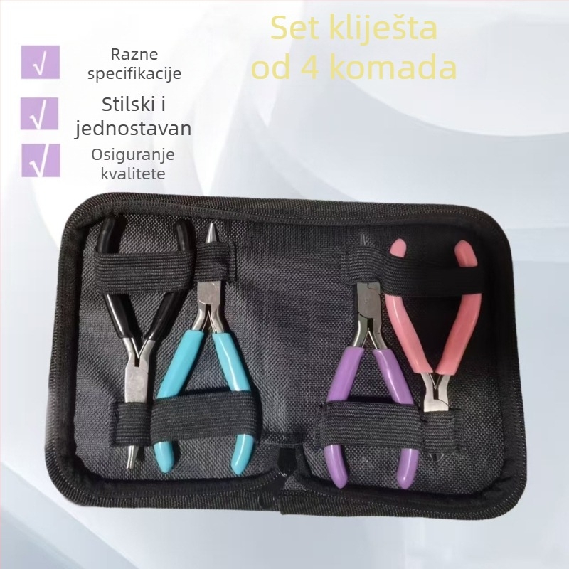 Šareni četverodijelni set alata za nakit DIY, uključuje klešta s igličastim vrhom, klešta s okruglim vrhom, diagonala i zakrivljena klešta