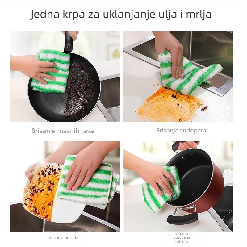 Krpa za pranje posuđa od bambusovih vlakana, otporna na mrlje ulja, bez dlačica, visoko upija vodu, prugastog uzorka, za posude i zdjele