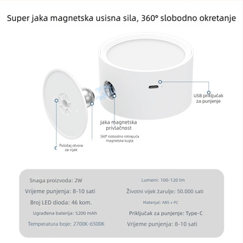 Punjiva magnetska zidna svjetiljka, bez bušenja, okretna noćna lampa za hodnik i studij, osvjetljenje za slike i zidove.