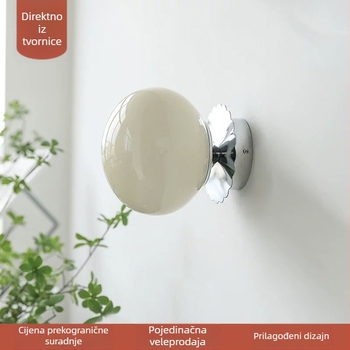 Minimalističko Bauhaus zidno svjetlo s kružnom kuglom za spavaću sobu, krem boje, francuski retro stil