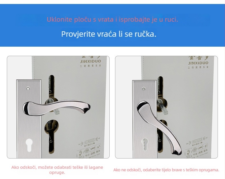 Jin Xiduo 170 mm tijelo brave za unutarnja drvena vrata, nehrđajući čelik, tih mehanizam s oprugom