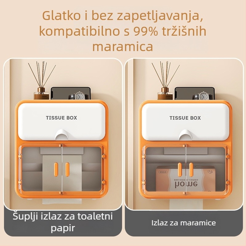 Zidna kutija za maramice za kupaonicu, vodootporna dvostruka kutija za pohranu papira