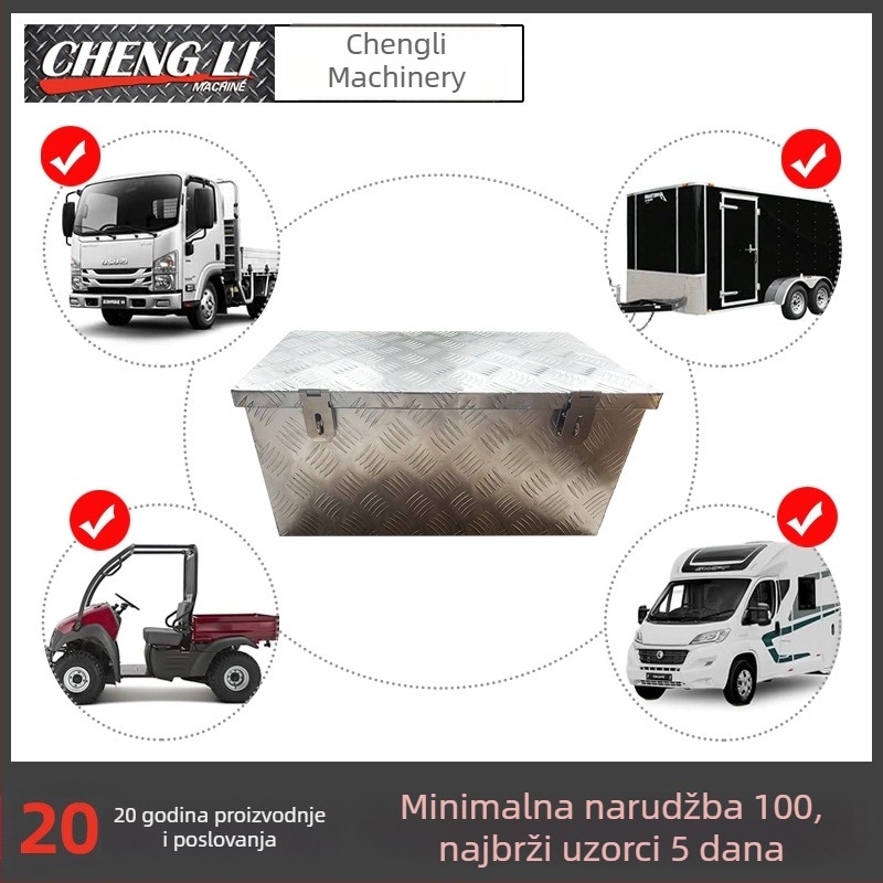 Kutija za alat od aluminijske legure s preklopnim poklopcem, za automobile i pickup, ploča s kvadratnim uzorom
