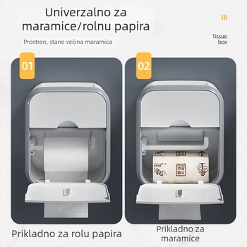 Viseći držač toaletnog papira i dispenser, bez bušenja, kupaonica, PP materijal