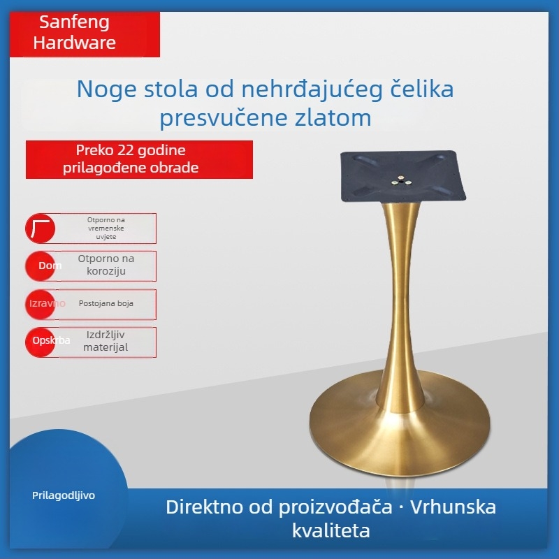 Nerđajući čelične nogice stola s pozlaćenim završetkom, u obliku tulipana