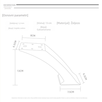Željezno postolje za namještaj u obliku drakove lađe – noge za sofu, krevet i ormar, lukasta potpora, elektrogalvani završni premaz (Model JBG-16)