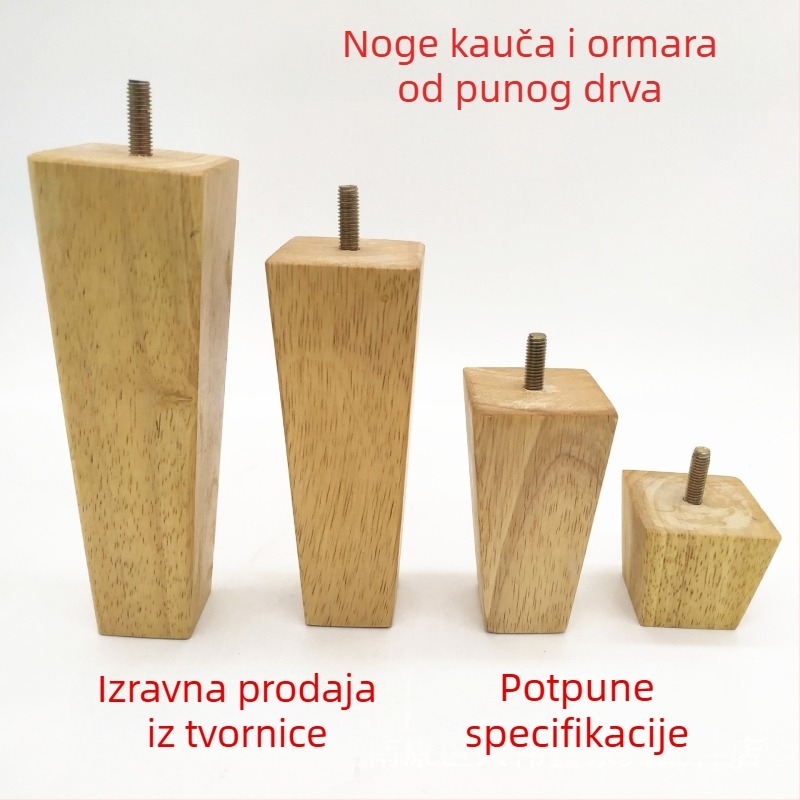 Nogice od masivnog drveta – sužene kvadratne noge s nagibom, skandinavski stil, za kauč, stolić i krevet