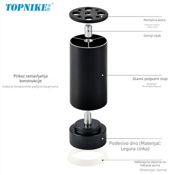 Aluminijske noge za namještaj: za krevete i kauče, podizne noge noćnih ormarića, držači za ormariće i stolove, anodizirani završetak, model TNG-0013