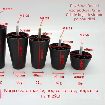 Konične plastične nogice za kauč, s M8 vijakom, podesiva visina za namještaj