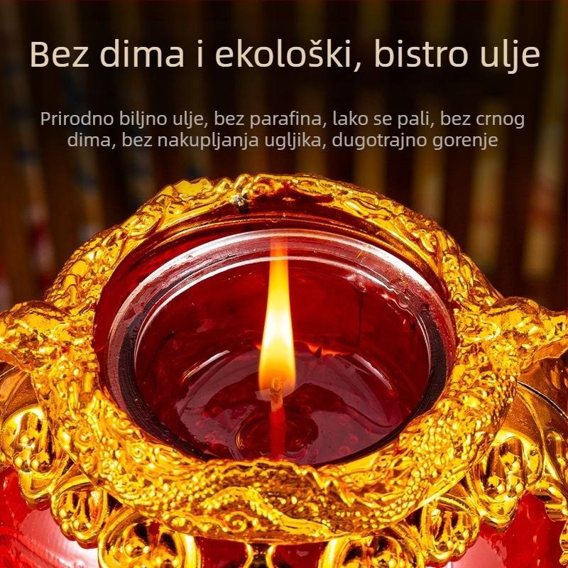 Bezdimna maslena svjetiljka za kućni budistički oltar, kristalna darovna svjetiljka otporna na vjetar, s crvenom svijećom za Novu godinu.