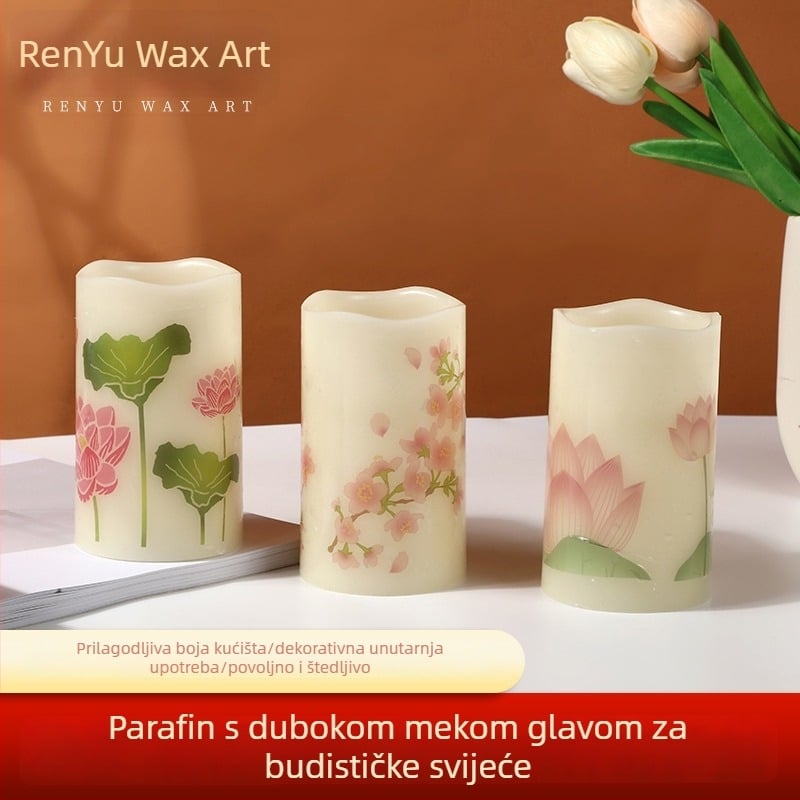 LED svijeća Buddha, europski stil, kreativni vodeni decal naljepnice, parafinska svijeća, ukrasna lampa
