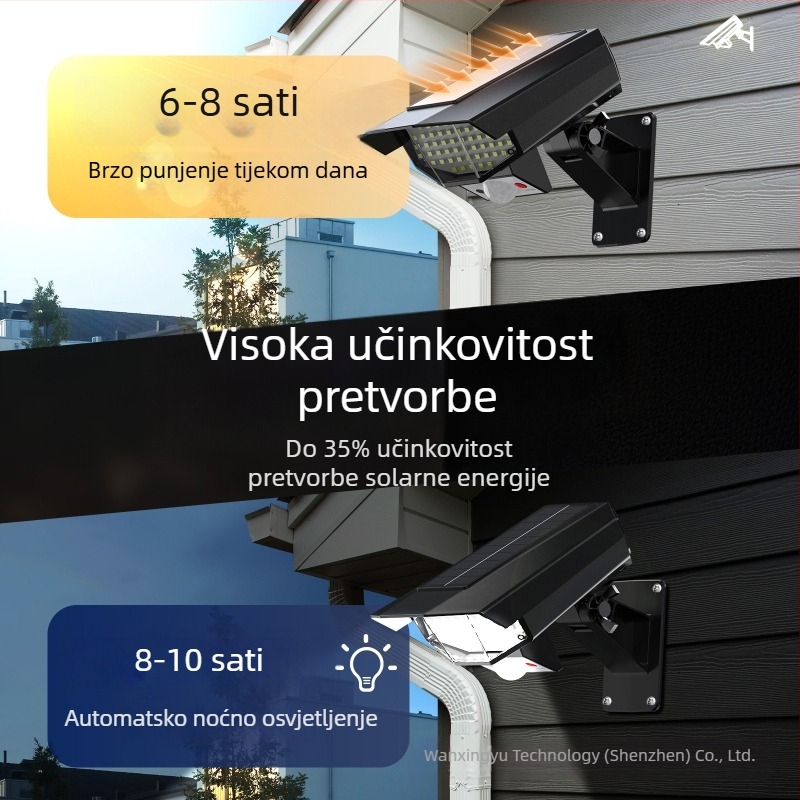 Solarna vanjska zidna svjetiljka s imitacijom nadzorne kamere i senzorom pokreta – LED osvjetljenje dvorišta