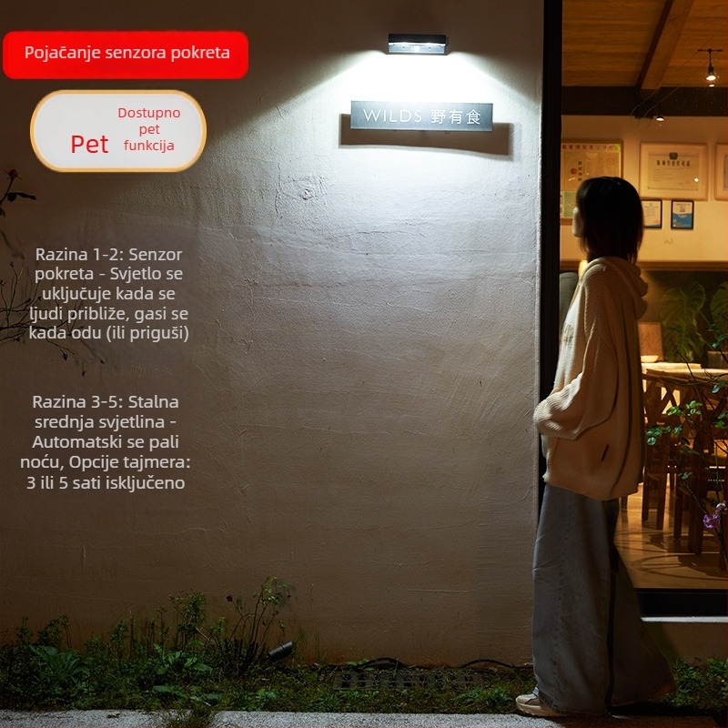 Solarna vanjska zidna lampa za vrata – ulaz, dvorište, vrt, vila, sa senzorom