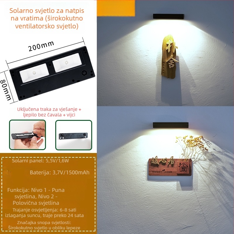 Solarna vanjska zidna lampa za vrata – ulaz, dvorište, vrt, vila, sa senzorom