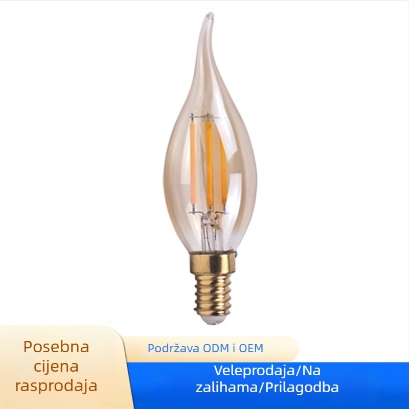 LED Edison žarulja s E14 navojem, mosazna baza, vintage filamentna svjetiljka u obliku svijeće, model C35