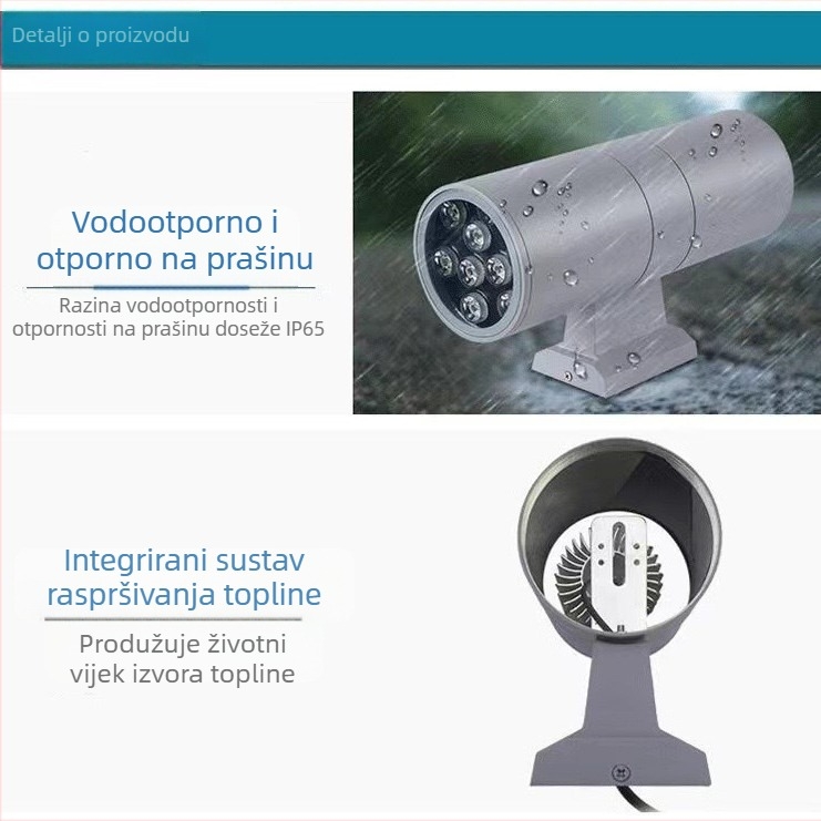 LED dvostruko-glave vanjska zidna svjetiljka, vodootporna, 12W, rasvjeta gore-dolje, za stub vrata, balkon i dvorište