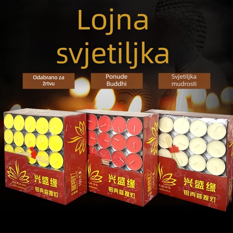 Parafinske svijeće za budističke lampe, 4-satno sagorijevanje, set od 100 komada