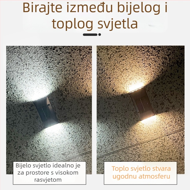 Solarna LED zidna svjetiljka s osvjetljenjem gore-dolje za vanjsku upotrebu u dvorištu i vrtu, sa senzorom pokreta