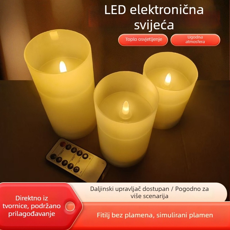 Romantične LED električne svijeće, trodjelni set za prosidbu i rođendan – dekorativne staklene svijeće