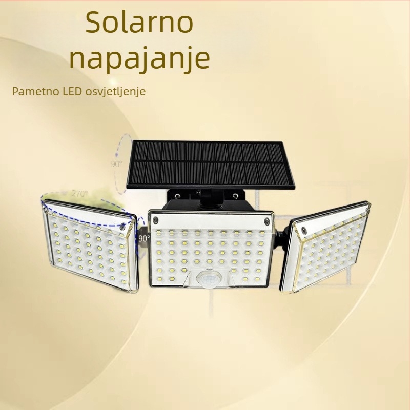 Solarna zidna svjetiljka za vanjski prostor dvorišta, IP65 vodootporna, LED svjetiljka s tri glave za vilu