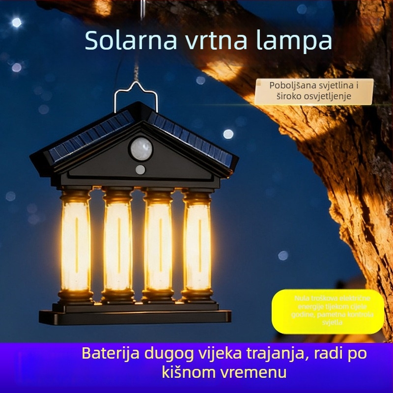Vanjska solarna zidna svjetiljka za vrt, s upravljanjem svjetlom i senzorom pokreta, topla svjetlost s volframovim vlaknom