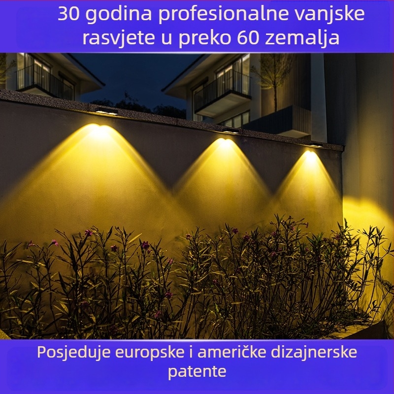 Solarna LED zidna svjetiljka s induktivnim senzorom za vanjsku upotrebu; dekorativno osvjetljenje zida dvorišta i vrta