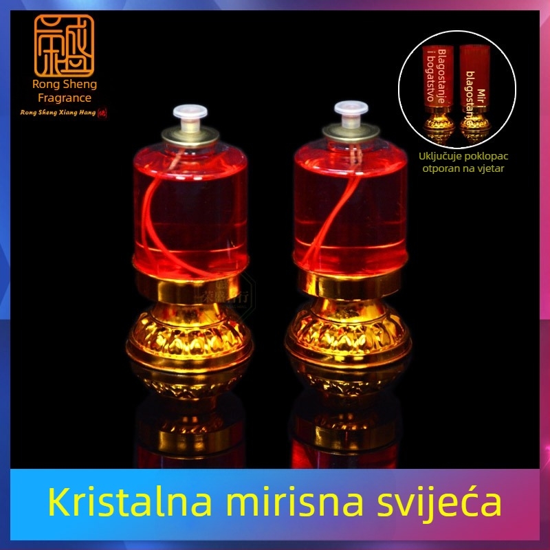 Kristalna maslena lampica za budističko obožavanje, Chaoshan stil, kućna upotreba, otporna na vjetar