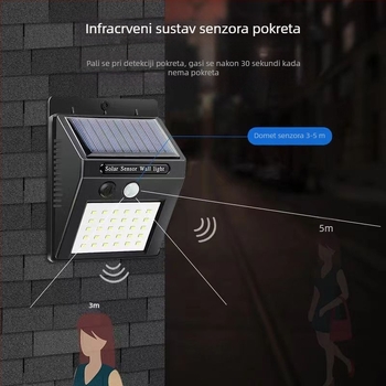 Solarna vanjska zidna svjetiljka sa senzorom pokreta, vodootporna LED rasvjeta za vrt