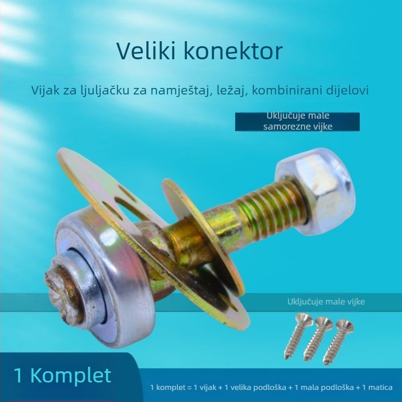 Veliki skup spojnih dijelova za ljuljačku stolicu: ležajevi, vijci, matice i pričvršćivači