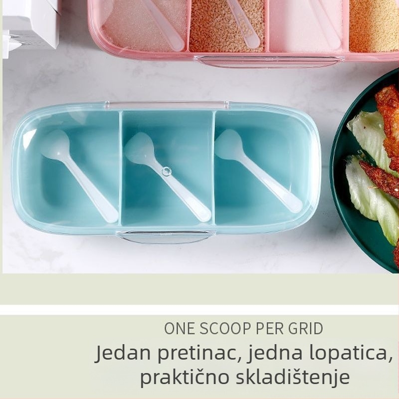 Set kutija za začine s četiri odjeljka i poklopcem, kuhinjska pohrana